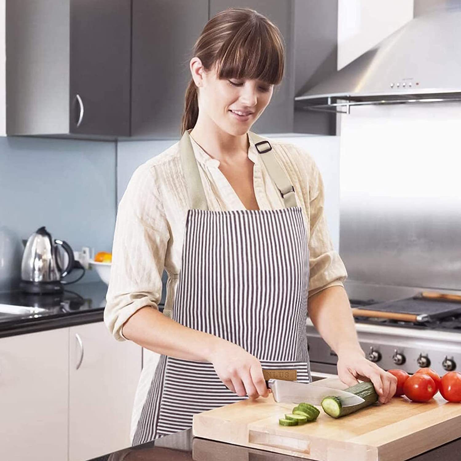 검정색 흰색 줄무늬 주방 앞치마 남성 여성을위한 2 개 - Women Kitchen Accessories 리뷰 및 가격