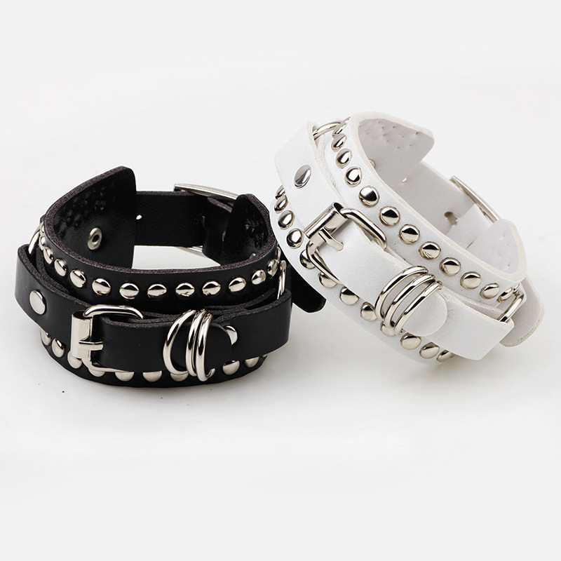 남녀공용 고스 블랙 가죽 팔찌, 커프 고딕 펑크 팔찌, - Women'S Emo Accessories 리뷰 및 가격