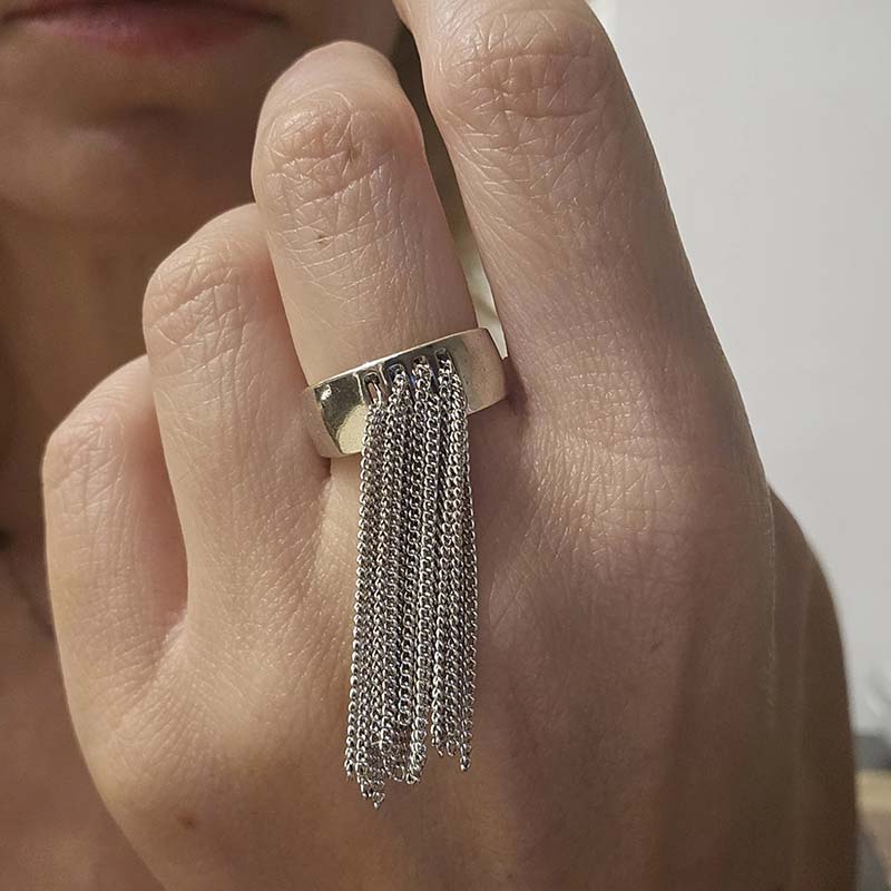 펑크 기하학적 실버 컬러 체인 링, 매력적인 힙합 체인 - Women'S Emo Accessories 리뷰 및 가격