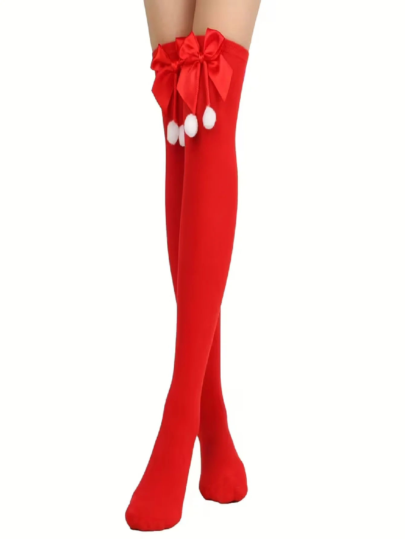 빨간색 허벅지까지 오는 스타킹 한 쌍 (리본과 폼폼 장 - Women'S Red Accessories 리뷰 및 가격