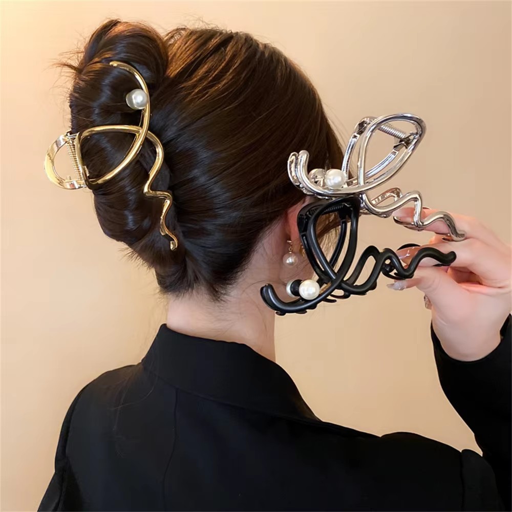 빅 웨이브 펄 헤어핀 메탈 클로 클립 골드 실버 블랙  - Women Accessories Sale 리뷰 및 가격